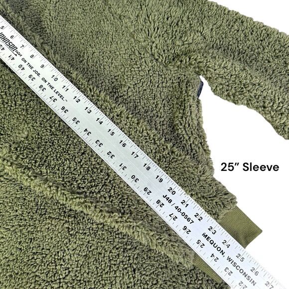Signature Studio Army Green Fleece Sherpa Top Pullover Pockets Snap Neck Size L - Picture 11 of 12